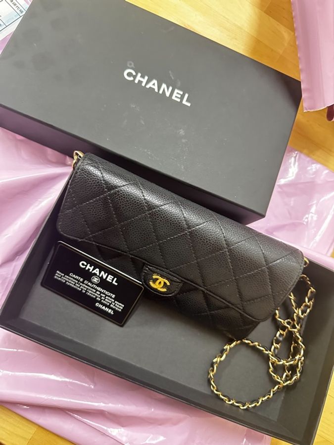 CHANEL 黑荔枝COCO長夾 23開 有附贈內膽金球鏈 可當woc 用一包兩用-2