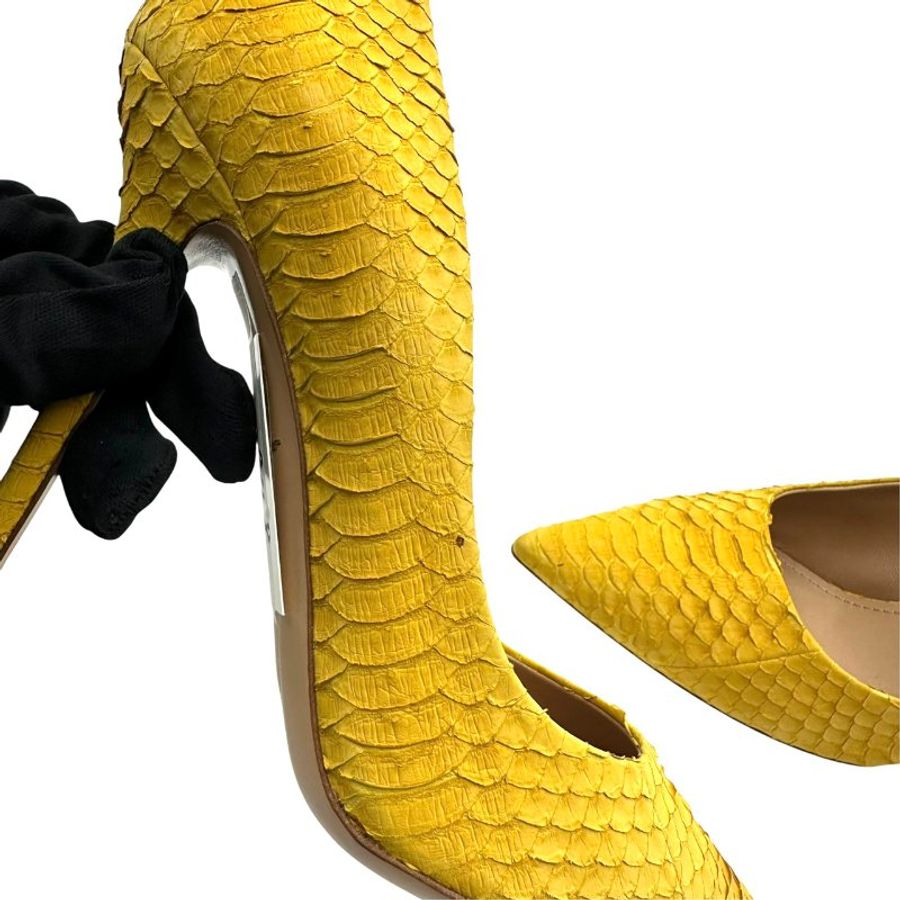 【美收精品】Ferragamo 蛇皮壓紋黃色跟鞋 C-948【隔月月中將轉賣至日本 上架期限30天】-11