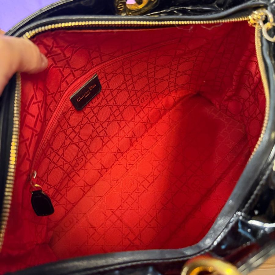 迪奧 christian dior 黛妃包 絕版 古董包 lady dior 黑色 手提包-13