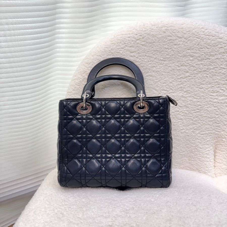 DIOR黑銀羊皮五格Vintage中號黛妃包-3
