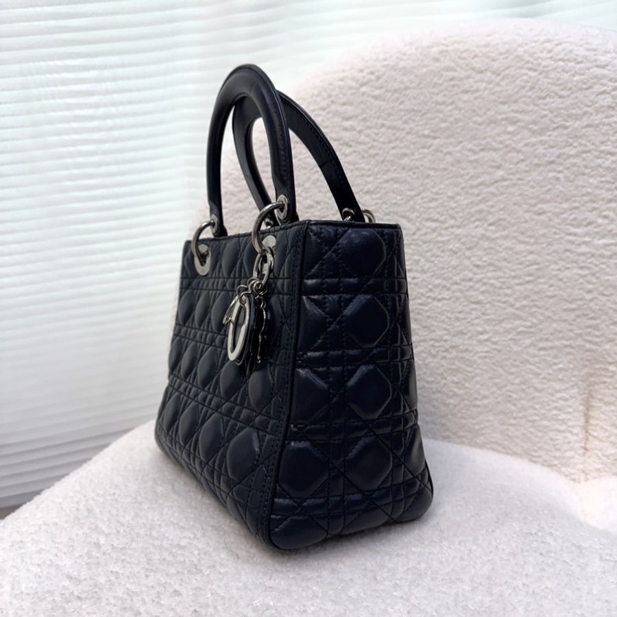 DIOR黑銀羊皮五格Vintage中號黛妃包-5