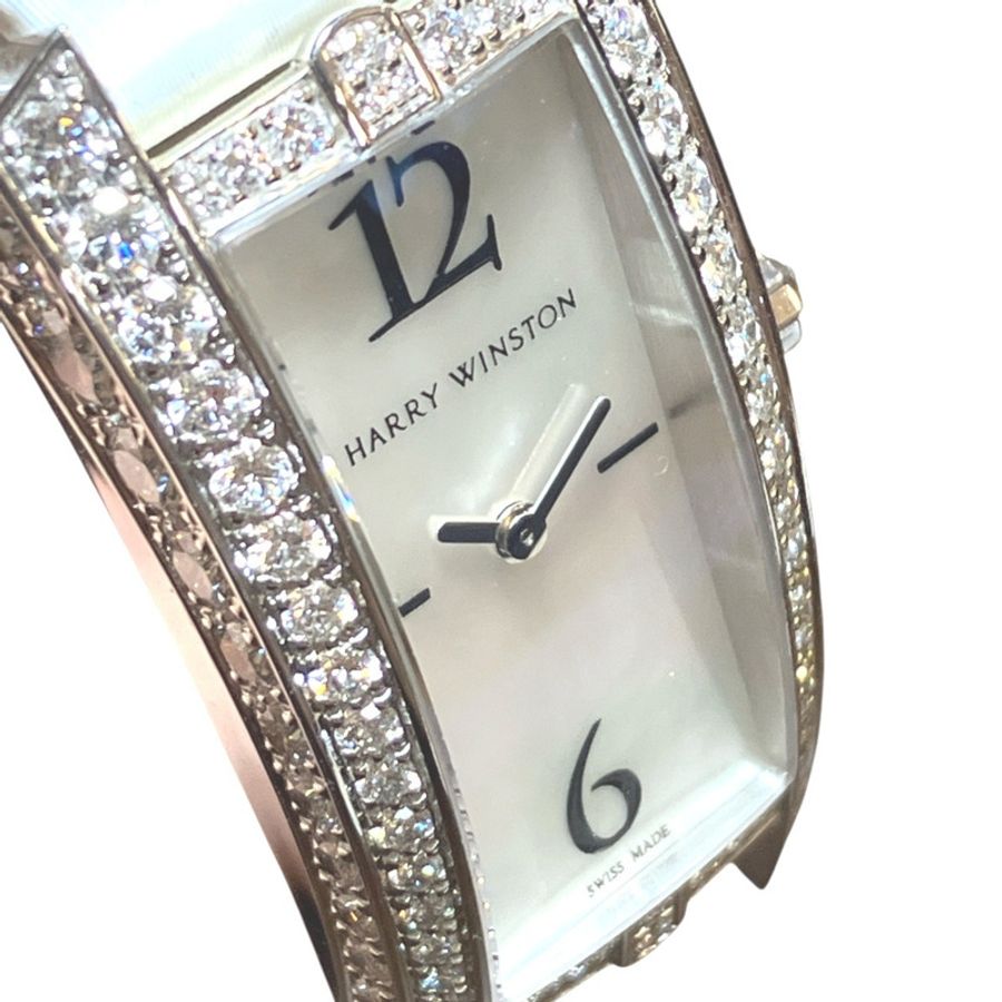 Harry Winston Avenue Traffic腕錶,18K金皮錶帶,石英機芯,白色錶盤,型號340LQW-3
