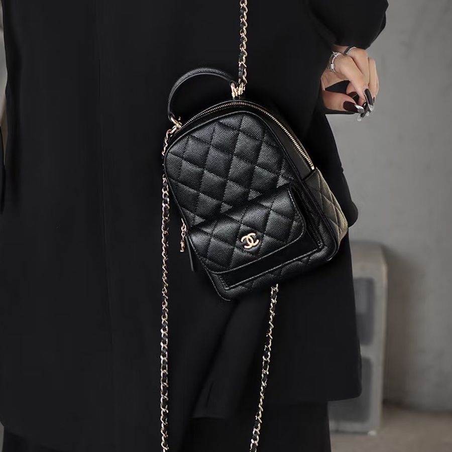 CHANEL香奈兒黑金荔枝牛皮小書包芯片款全新全配🈶購證-6