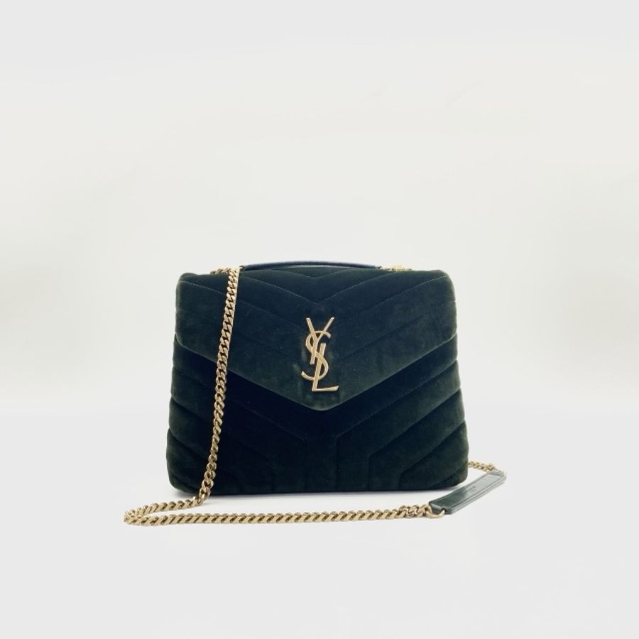 YSL LOULOU 綠色麂皮翻蓋肩背包-2