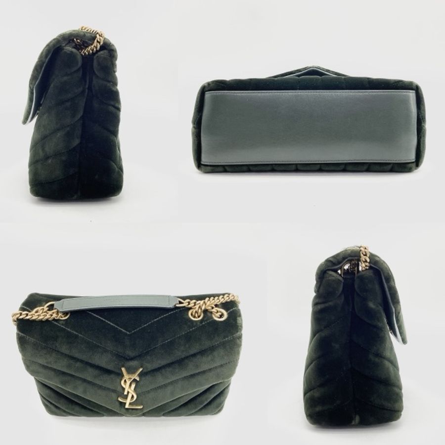 YSL LOULOU 綠色麂皮翻蓋肩背包-5