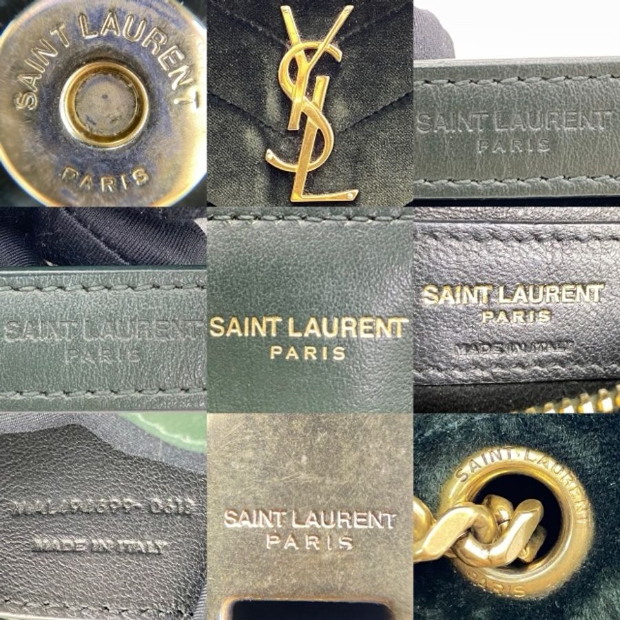YSL LOULOU 綠色麂皮翻蓋肩背包-9