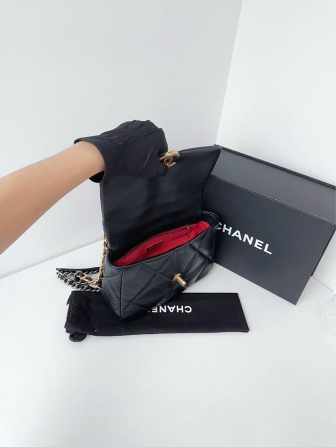 💎Chanel香奈兒|黑金19Bag大菱格CF 時髦枕頭小號|99新 芯片款-9