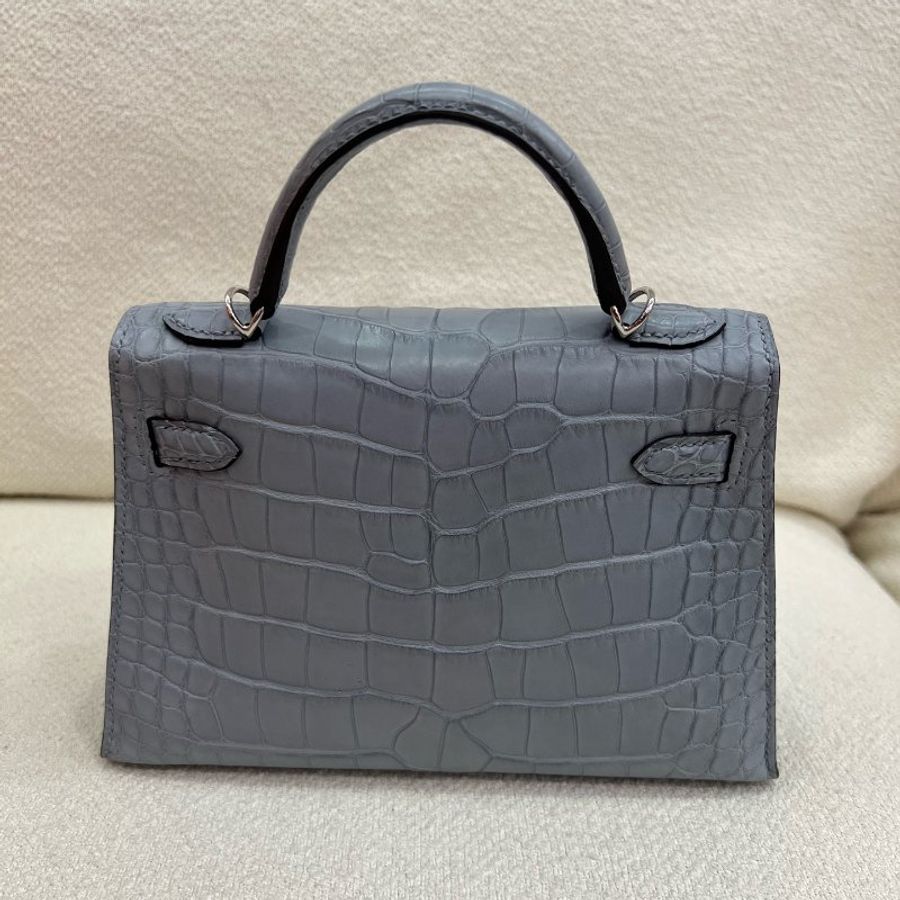 愛馬仕 Hermès Mini Kelly II 迷你凱莉 2代 P0木偶灰 方塊鱷魚 銀扣 全新 G刻-2