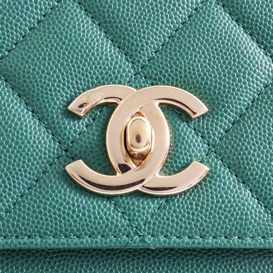 CHANEL 香奈兒 Business Affinity 兩用包 綠色 荔枝紋 牛皮 金扣 A93608-6
