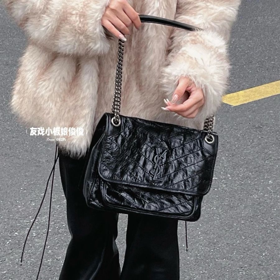 YSL NIKI “so black” 油蠟牛皮 全黑 斜背包 專櫃10多萬!-2