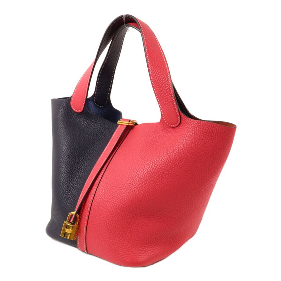 HERMES Clemence皮革Picotin MM手挽袋Rose Extreme/Bleu Nuit-2