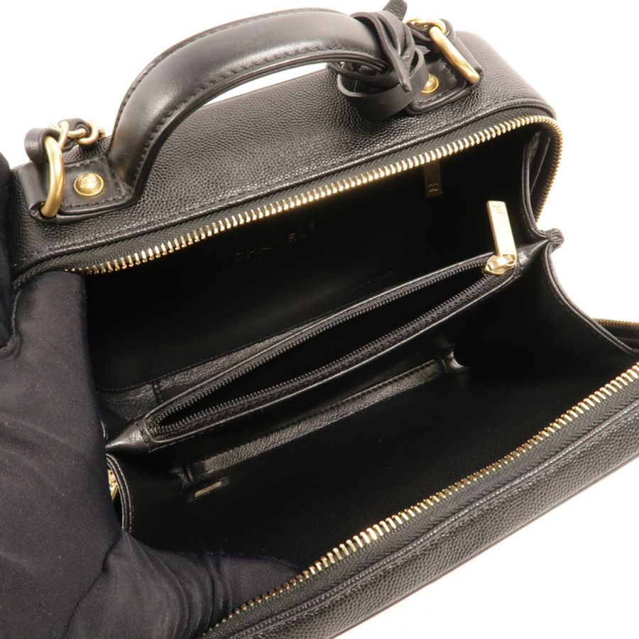 CHANEL 牛皮皮革CC Filigree Vanity Case Medium鏈帶肩背袋-5