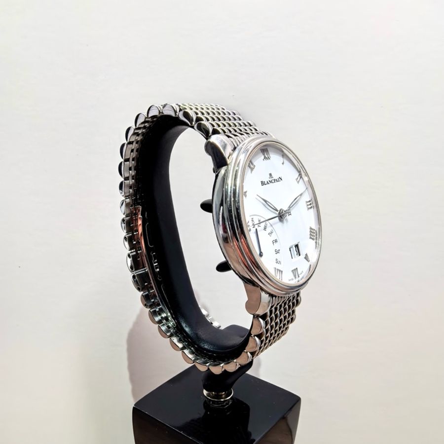 Blancpain Villeret 6668-1127 自動機械 雙層表圈白面 雙窗大日曆 逆跳星期 米蘭鋼帶-7