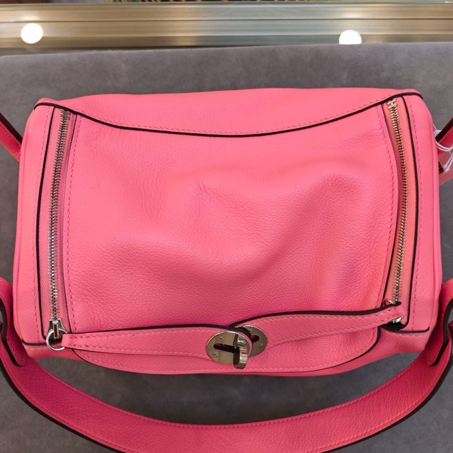 HERMES愛馬仕 lindy26 夏日粉 K4 銀扣 Evercolor牛皮 y刻-4