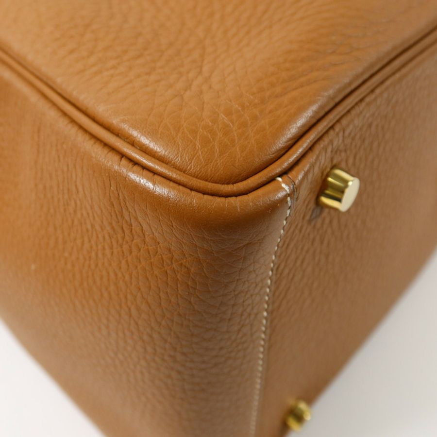 HERMES Clemence皮革Lindy 30手挽肩背兩用袋Gold-11