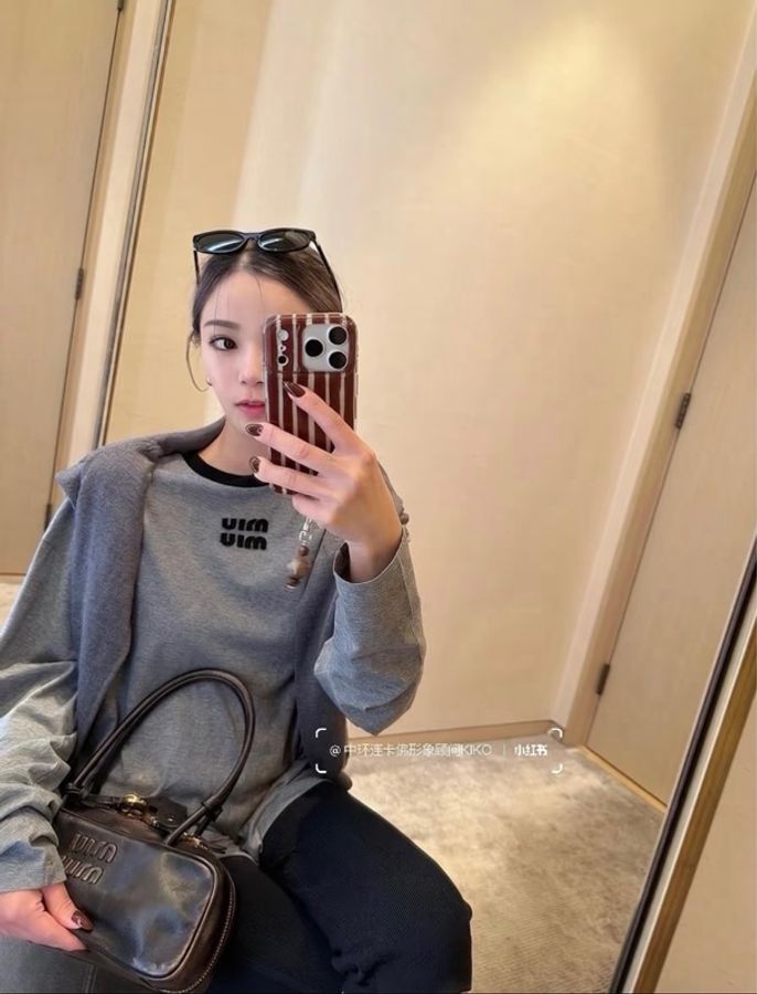 Miu Miu 灰色圓領logo 長袖Tshirt#xs-5