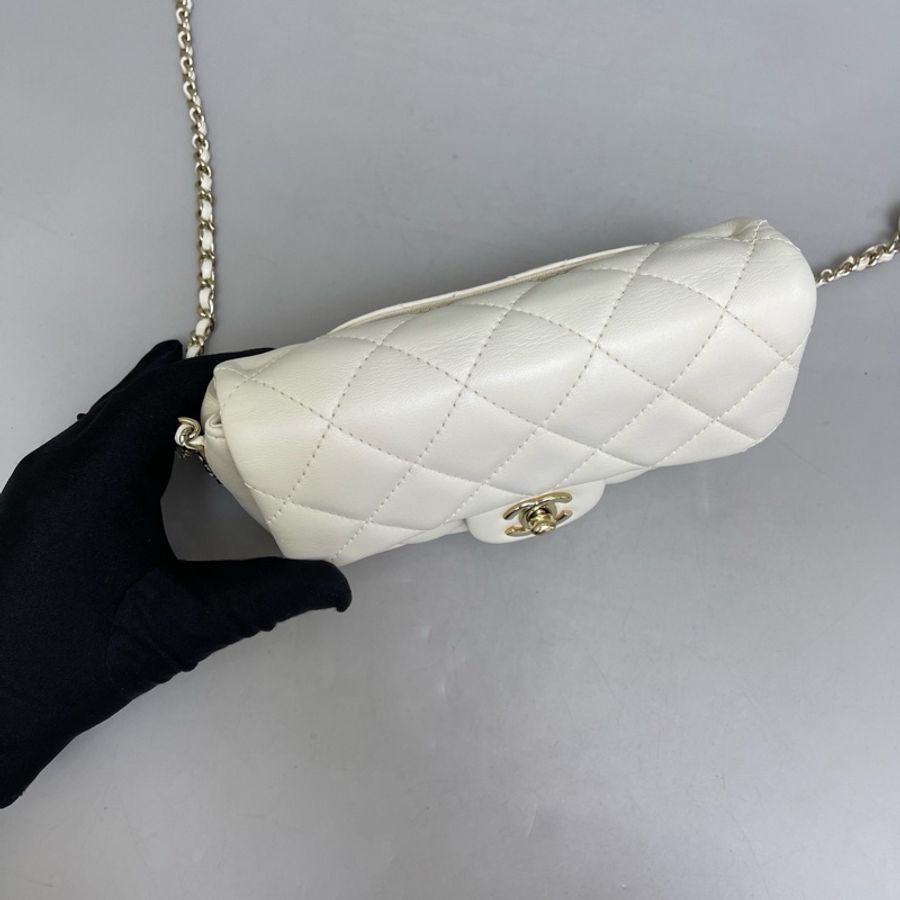 Chanel香奈兒 cf大迷你白色全皮珍珠鏈條包 尺寸18×11×5-5