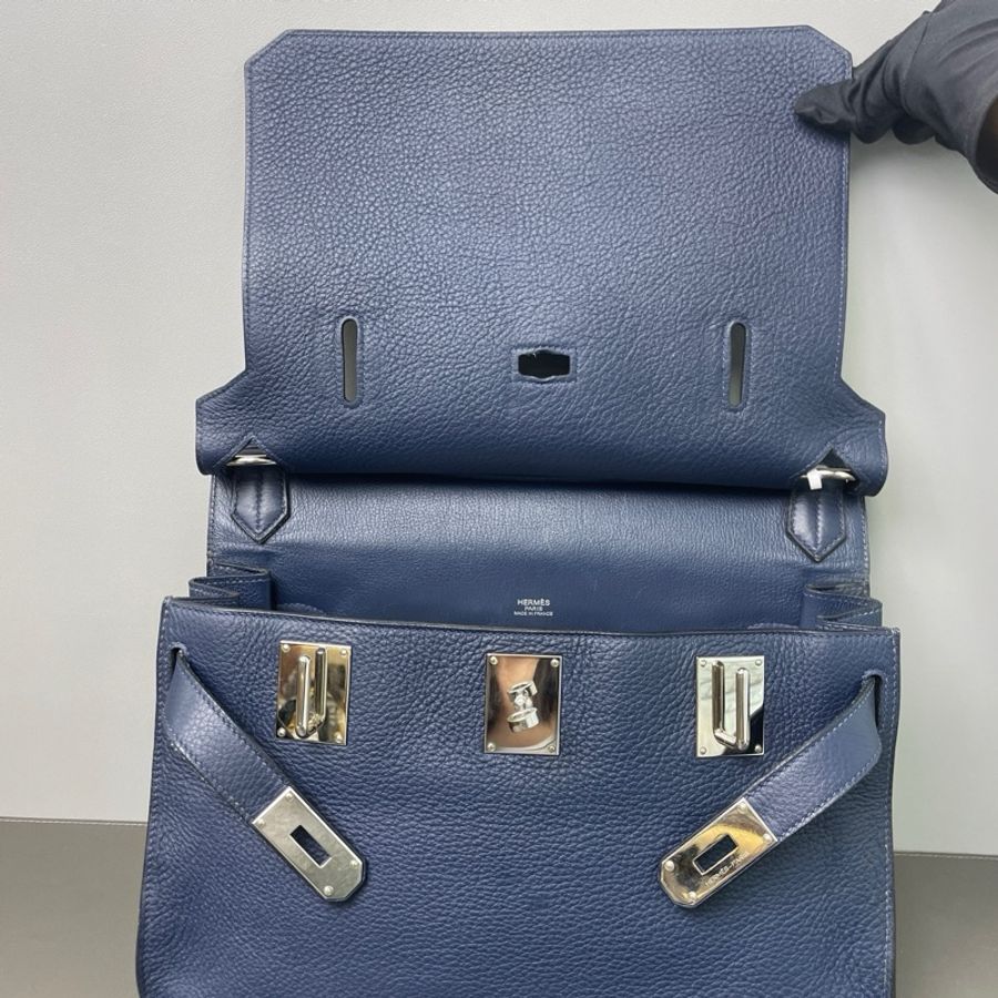 Hermes/愛馬仕 框M刻 深藍色銀扣吉普賽斜背包-6