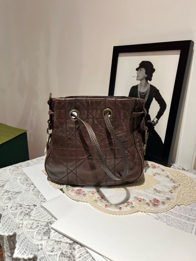 迪奧Dior 中古土著 菱格手提mini小水桶 福袋包-1