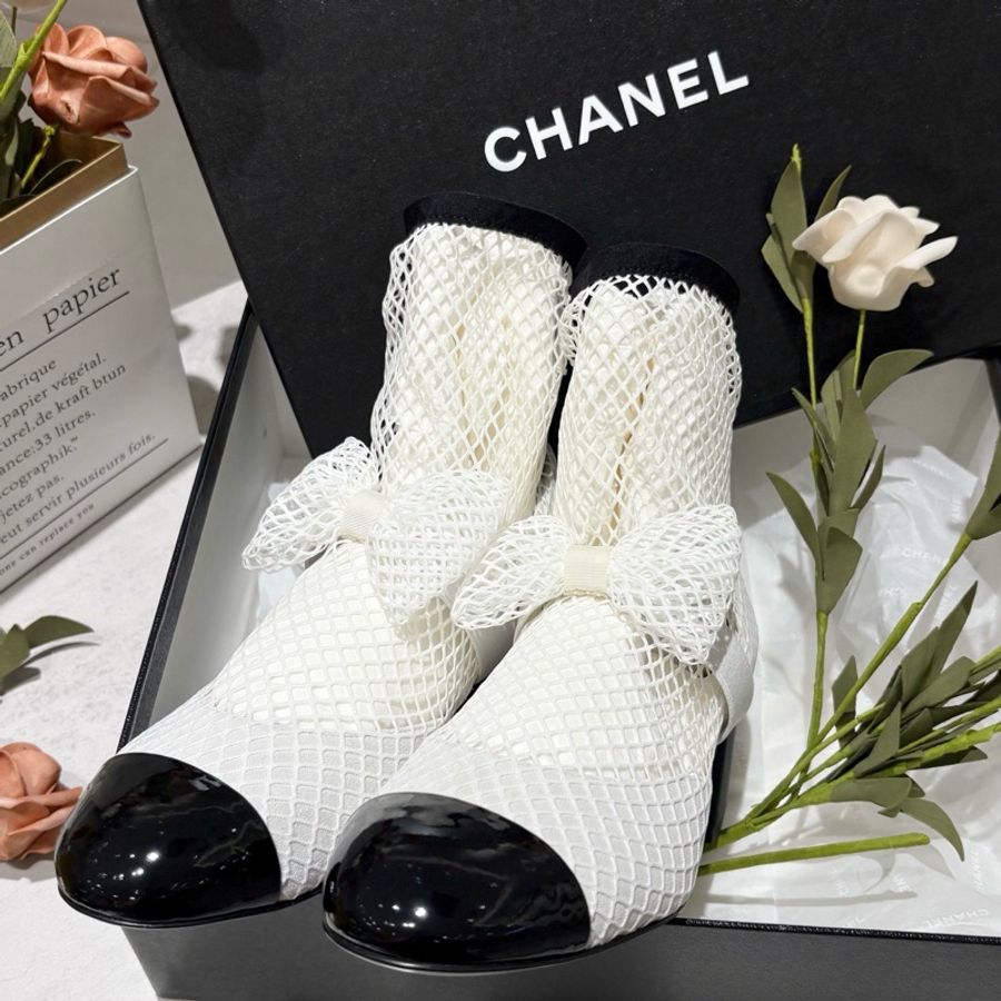 Chanel 香奈兒 23S 瑪麗珍網襪黑白蕾絲蝴蝶結高跟鞋 尺碼:37碼-1