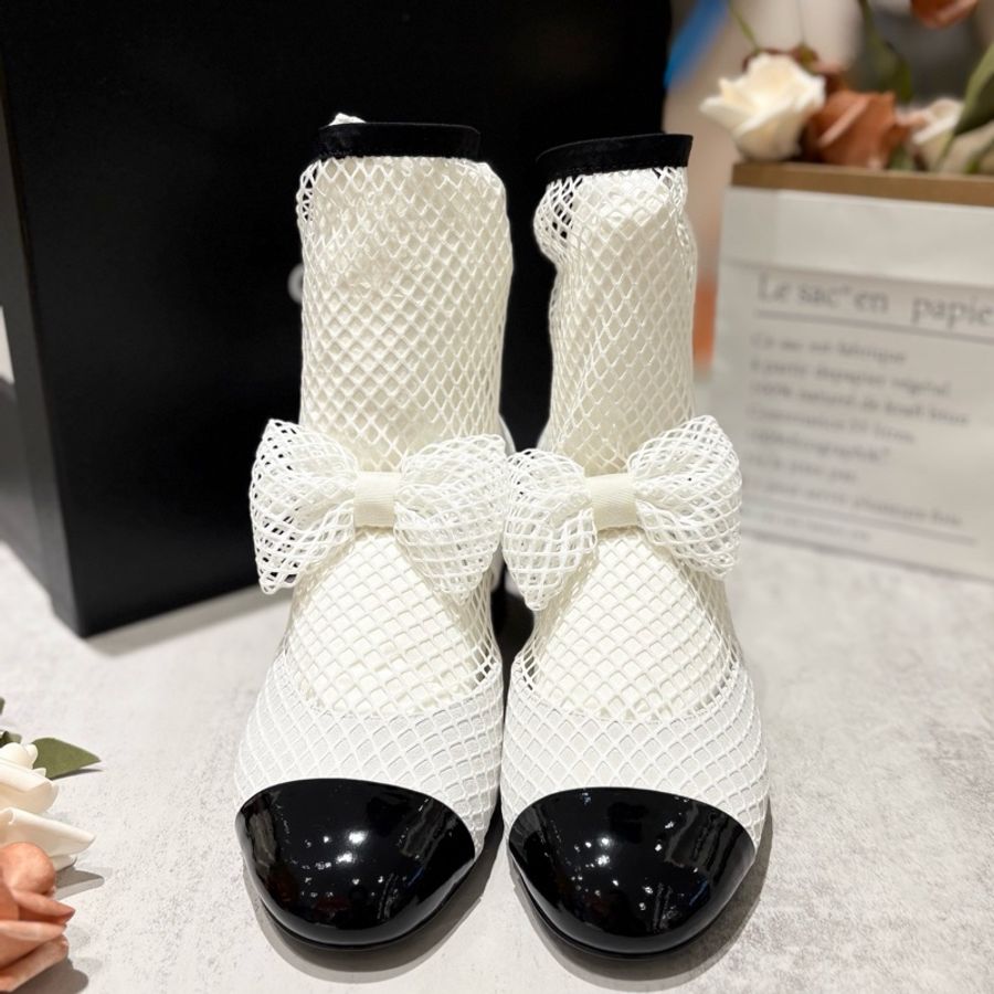 Chanel 香奈兒 23S 瑪麗珍網襪黑白蕾絲蝴蝶結高跟鞋 尺碼:37碼-3