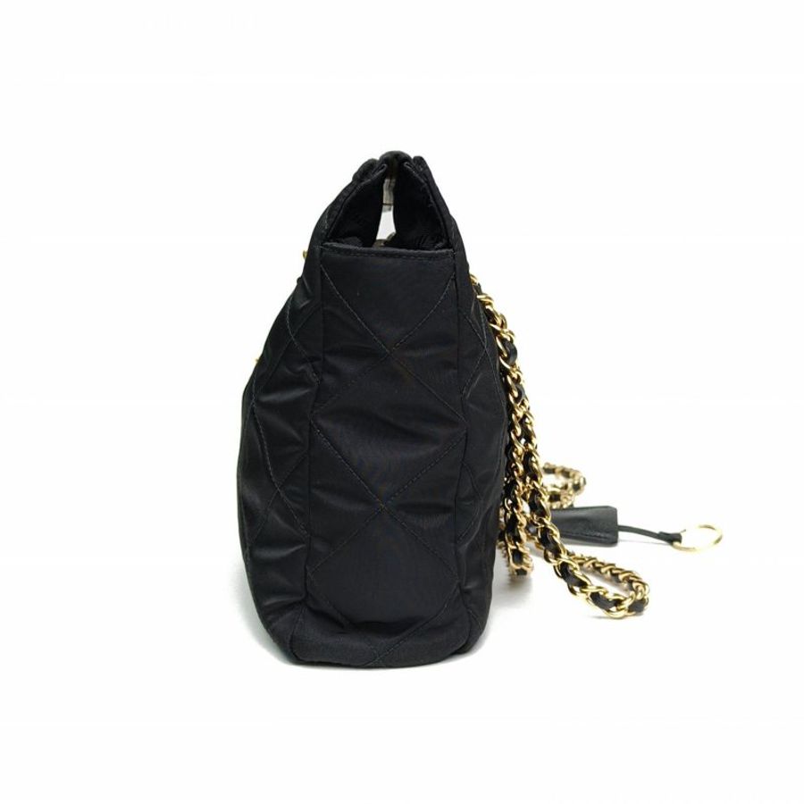 PRADA 黑色尼龍金扣Re-Edition降落傘黑金鏈條包肩背包-1