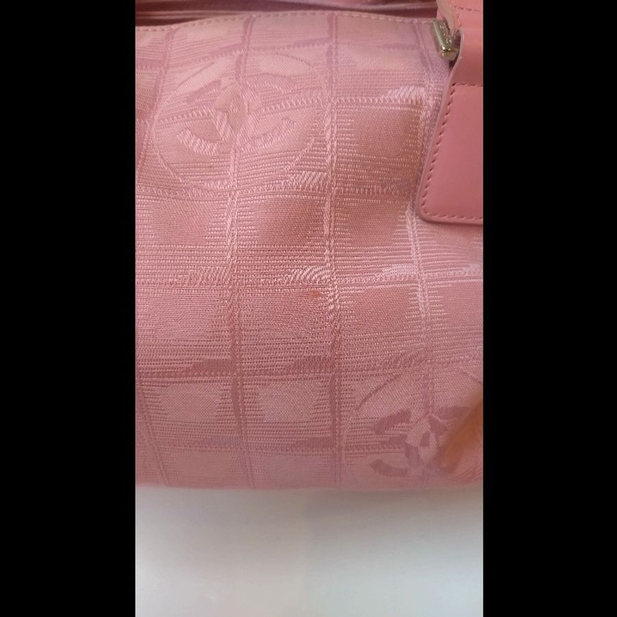 Chanel粉色緹花布新旅行系列雙把手提包-12