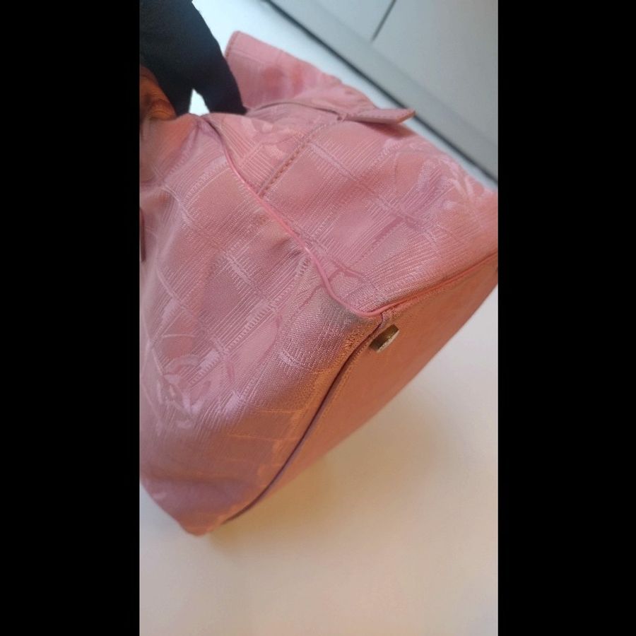 Chanel粉色緹花布新旅行系列雙把手提包-18