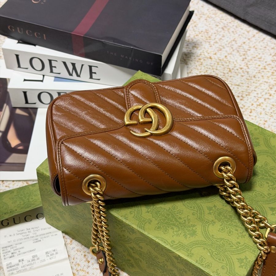 Gucci • 經典焦糖色金釦Marmont 馬蒙22 #近全新🆕 #大全配🈶台灣購證-2