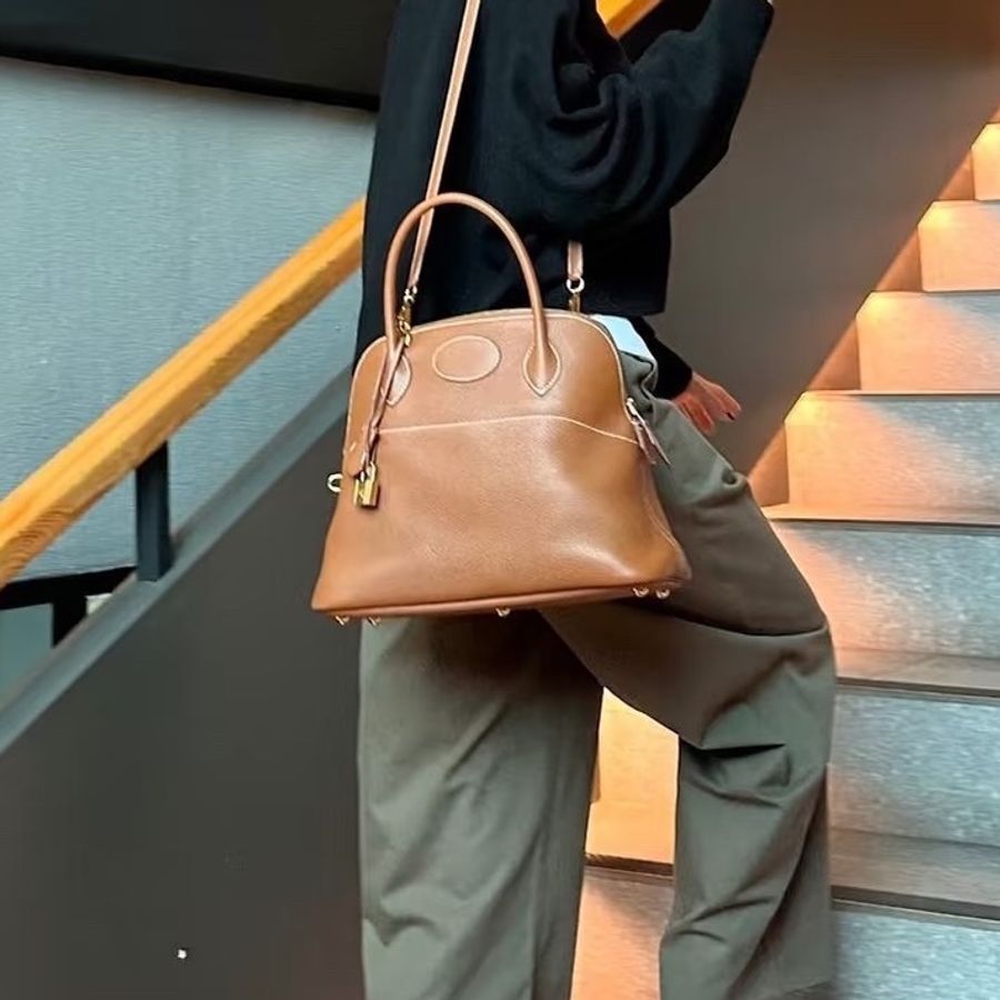Hermes 愛馬仕 bolide35 金棕銀扣 TC皮 o刻 塵袋肩帶鎖鑰匙-1