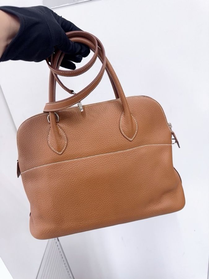 Hermes 愛馬仕 bolide35 金棕銀扣 TC皮 o刻 塵袋肩帶鎖鑰匙-5
