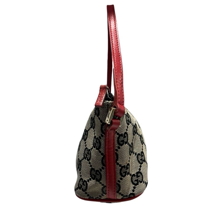 Used GUCCI GG Canvas Pochette Handbag Beige Red-1