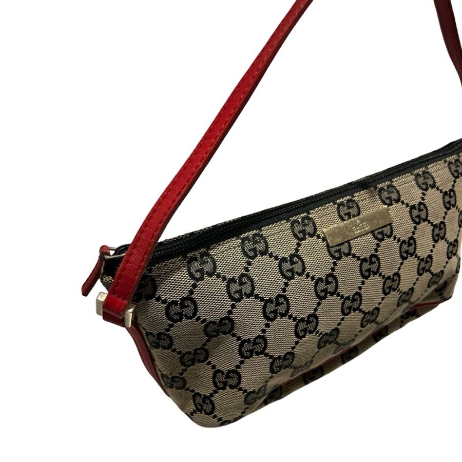 Used GUCCI GG Canvas Pochette Handbag Beige Red-5
