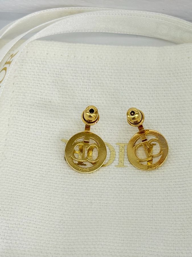 Dior 金色CD 金屬飾面外圈水晶耳針式耳環-22