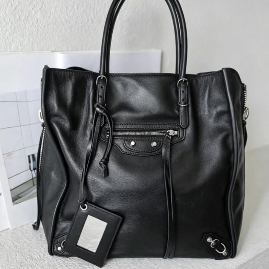 Balenciaga 巴黎世家經典 Papier 黑銀機車托特包🍧-9