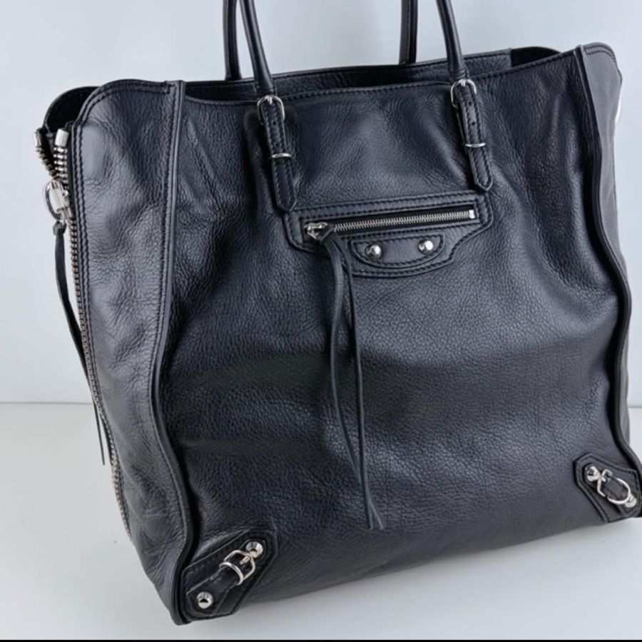 Balenciaga 巴黎世家經典 Papier 黑銀機車托特包🍧-11