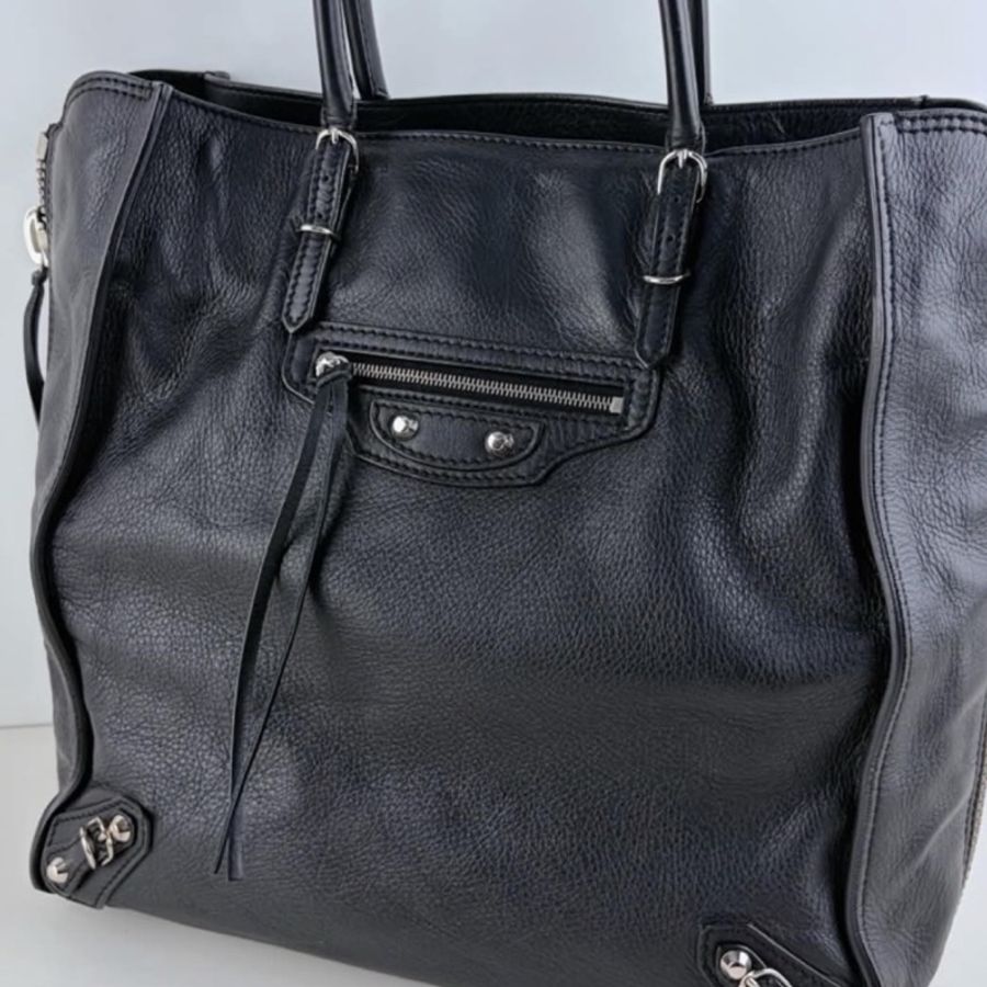 Balenciaga 巴黎世家經典 Papier 黑銀機車托特包🍧-12