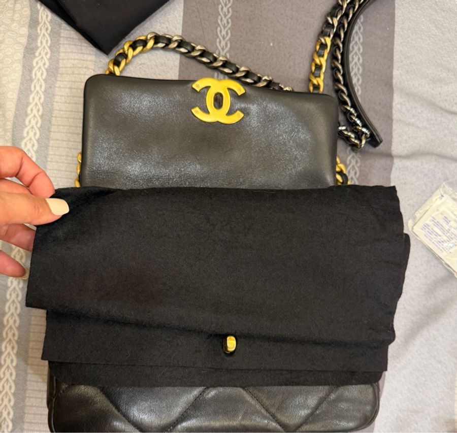 超級大全配 購證 保卡 發票 收據 盒子 防塵袋 完整 chanel 黑金 19bag 小號 26*9*16-17