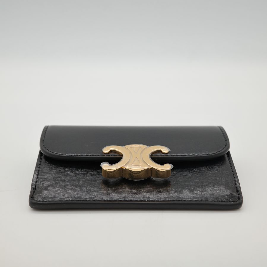 Celine 凱旋門金扣卡夾 零錢包|黑色 牛皮 | 3卡位+1零錢格-4