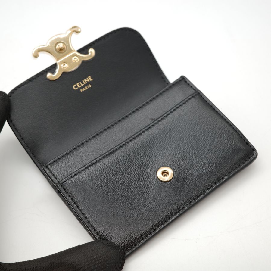 Celine 凱旋門金扣卡夾 零錢包|黑色 牛皮 | 3卡位+1零錢格-12