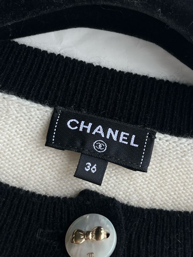 Chanel25k米色蝴蝶结中袖针织开衫fr36~~-2