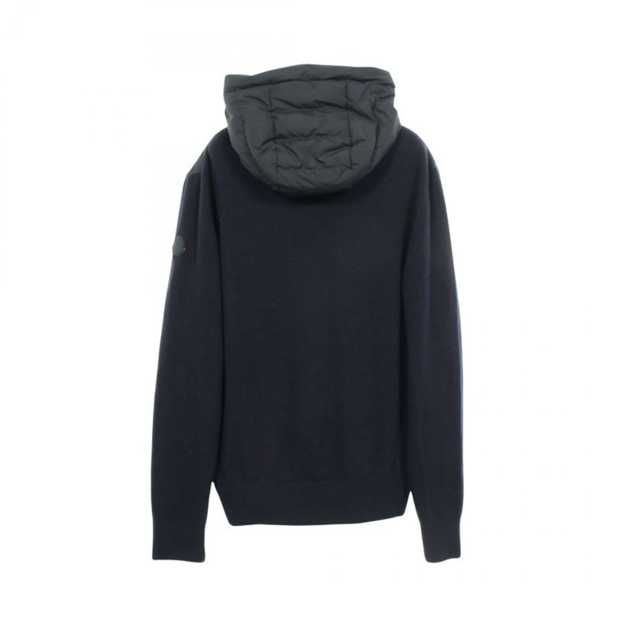 MONCLER 羊毛羊絨針織連帽羽絨服,海軍藍,二手男款 #XL-1