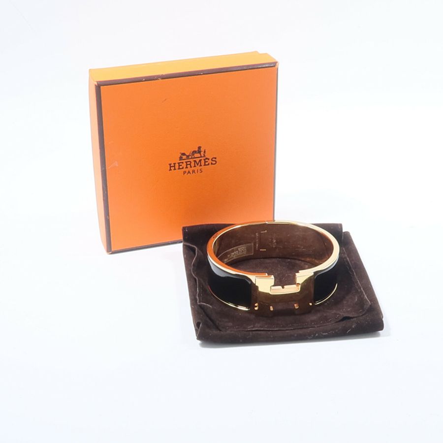 HERMES 金屬/琺瑯Clic Clac H Bracelet手鐲Noir-9