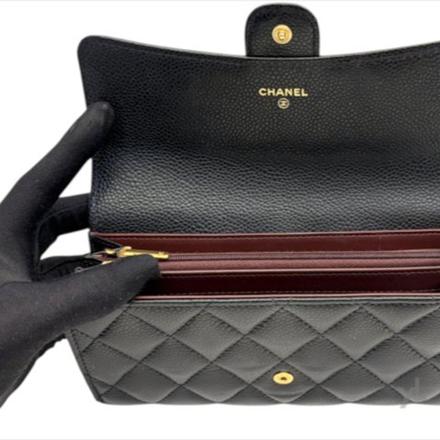 Y2100-Chanel 黑荔枝牛皮金扣下蓋長夾AP0241-5