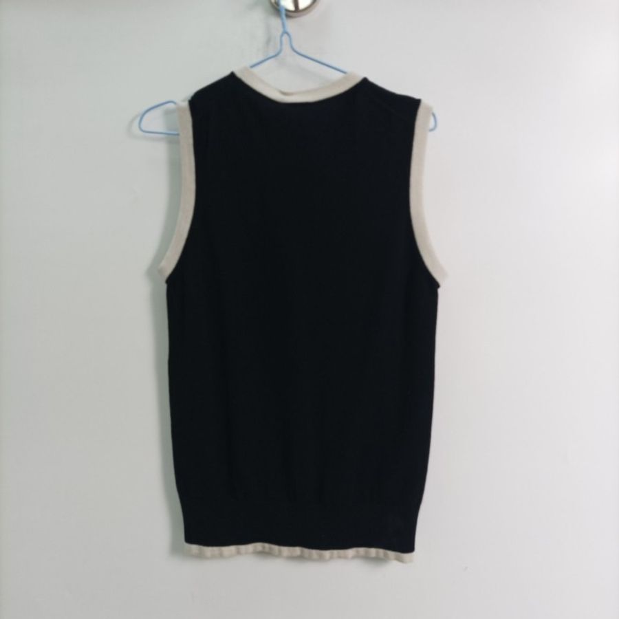 Chanel 18年黑白滚边山羊绒针织背心马甲上衣-9