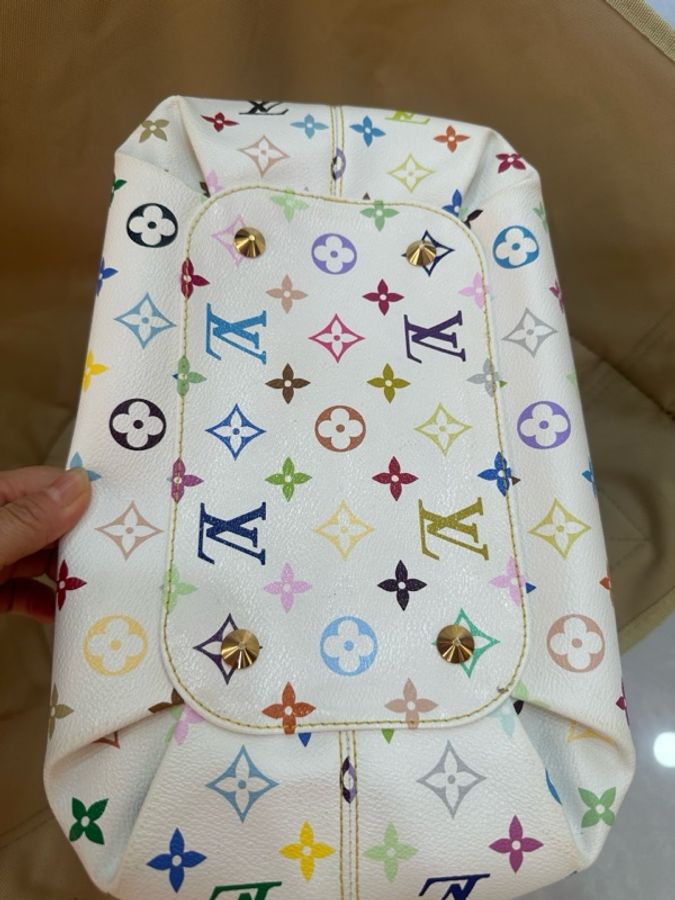 LV 村上隆限定 白三彩蝴蝶結手提托特包 品相好 很新-2