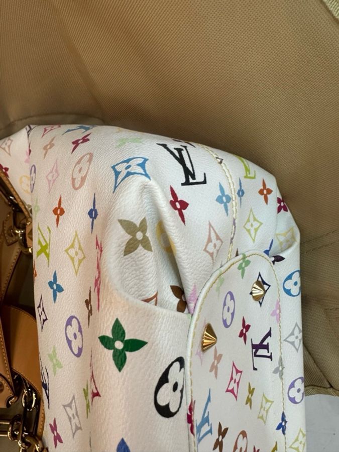 LV 村上隆限定 白三彩蝴蝶結手提托特包 品相好 很新-6