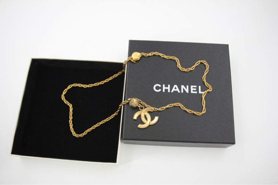 Chanel Vintage 85 鍍金金球CC長頸鏈-7