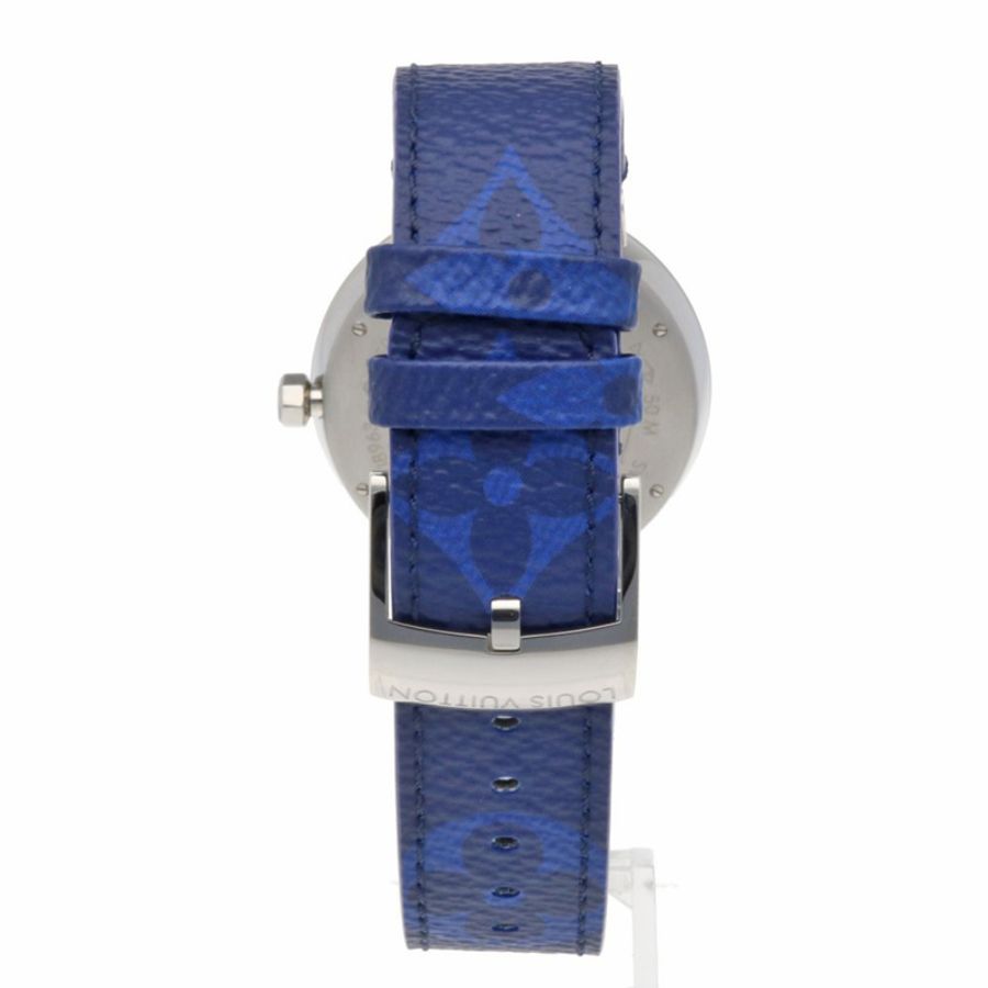 Louis Vuitton Tambour Slim Monogram Cobalt GM 手錶,不鏽鋼,石英,男士,QA150。-5