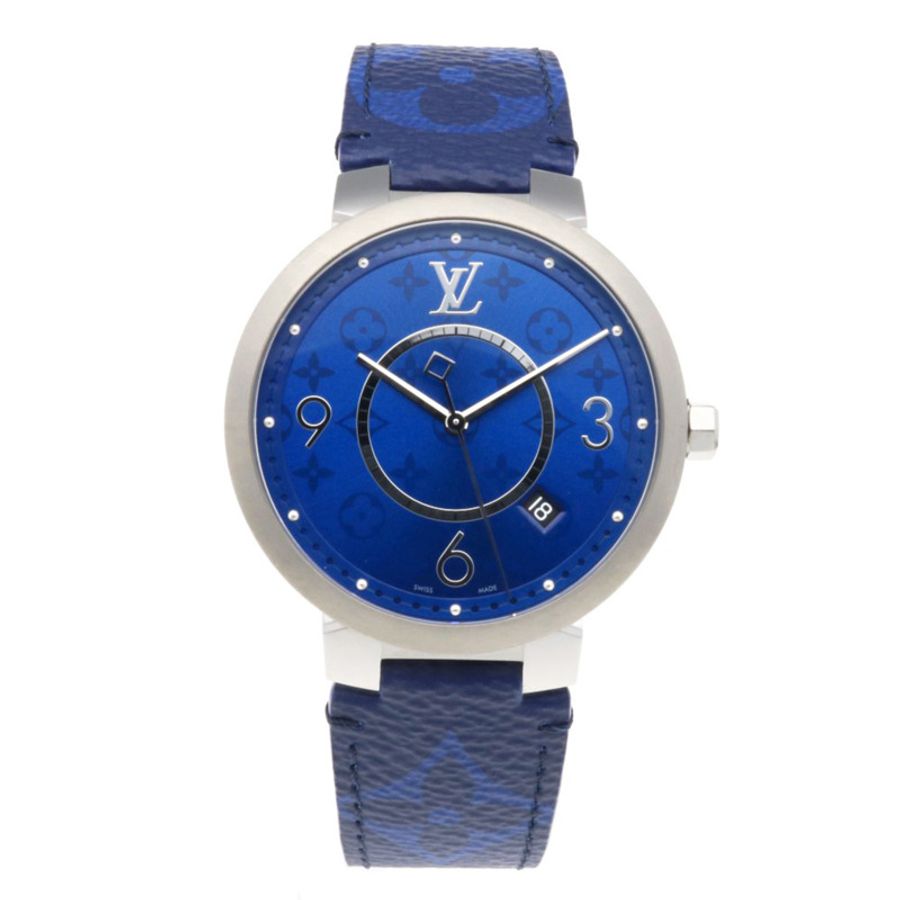 Louis Vuitton Tambour Slim Monogram Cobalt GM 手錶,不鏽鋼,石英,男士,QA150。-7